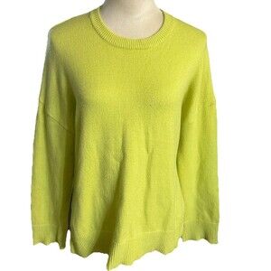 Tahari Womens M Lime Pullover Knit Oversize Boxy Sweater Crew Neck Relaxed
